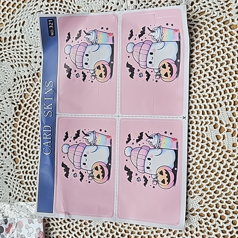 Set of 4 Halloween Credit card cover Skins. Ghost with pumpkin and latte